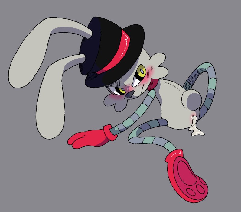 ambiguous_gender angry anthro anus blush blush_lines bodily_fluids clothing cum cum_in_ass cum_inside genital_fluids hat headgear headwear looking_back machine scut_tail short_tail solo tail top_hat pachi_rizuu finding_frankie frankie_(finding_frankie) lagomorph leporid mammal rabbit