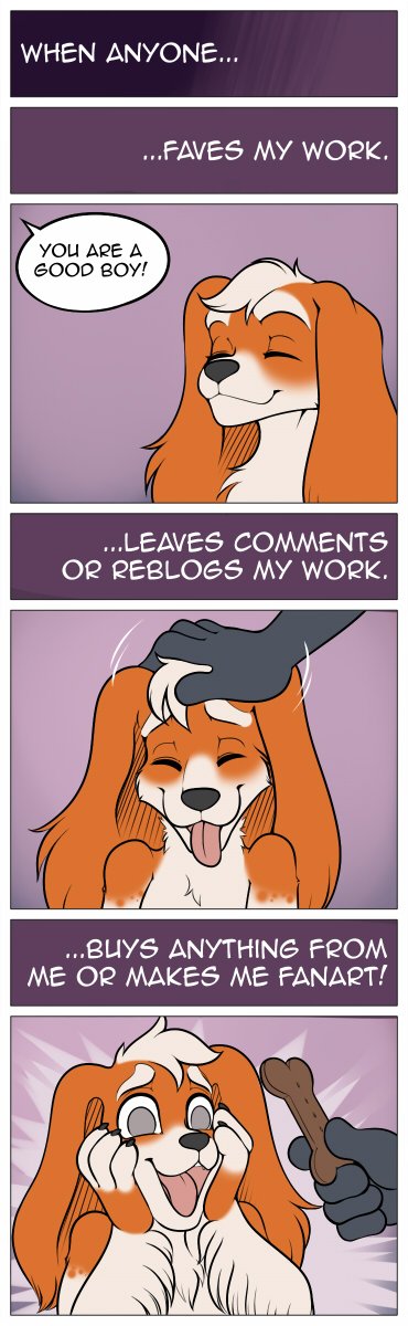 3_panel_comic anthro border dialogue dialogue_box dog_food dog_treat duo eyes_closed floppy_ears fur hair headpat male multicolored_body multicolored_fur open_mouth open_smile orange_body orange_fur pet_food petting purple_background simple_background smile solo_focus text tongue tongue_out two_tone_body two_tone_fur white_body white_border white_fur white_hair wide_eyed freckles_(artist) pecas_(freckles) bird_dog canid canine canis domestic_dog hunting_dog mammal spaniel welsh_springer_spaniel 2017 comic english_text hi_res