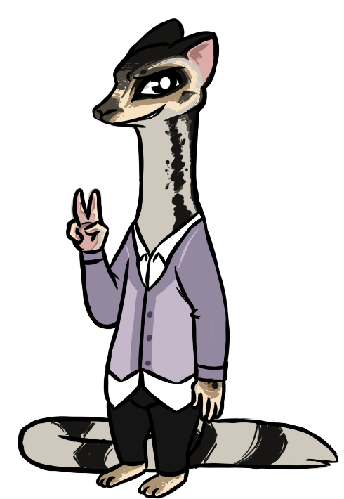 anthro barefoot biped clothed clothing feet gesture hand_gesture looking_at_viewer male simple_background smile solo standing v_sign white_background inkyfrog disney zootopia adam_(inkyfrog) fan_character linsang mammal viverrid 2017