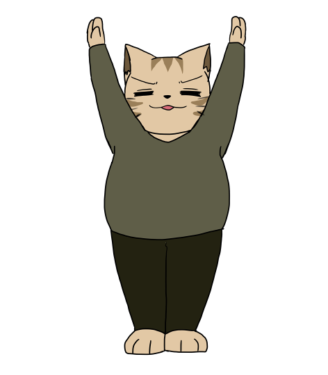 3_toes anthro barefoot bottomwear clothing confident exercise eyes_closed feet long_sleeves male open_mouth overweight overweight_male pants pose raised_arms shirt simple_background smug solo toes topwear whiskers white_background enigi09 kainushi-san domestic_cat felid feline felis mammal