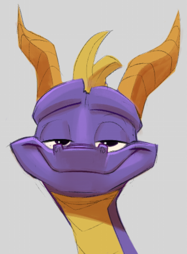 belly feral horn looking_at_viewer male multicolored_body purple_body smile smug smug_expression smug_eyes smug_face smug_grin solo two_tone_body yellow_belly thehumancopier activision mythology spyro_reignited_trilogy spyro_the_dragon spyro dragon mythological_creature mythological_scalie reptile scalie 2024 digital_media_(artwork) sketch