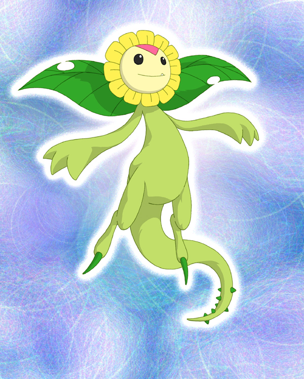 3_fingers ambiguous_gender dot_eyes fangs fingers flower green_body green_skin not_furry plant solo spikes teeth pasaran bandai_namco digimon digimon_(species) elemental_creature flora_fauna sunflowmon