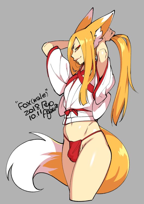 asian_clothing big_ears big_tail biped blonde_hair bulge clothed clothing detailed_bulge dipstick_ears dipstick_tail ear_markings east_asian_clothing femboy fluffy fluffy_tail front_view fundoshi fur furry_tail genital_outline glistening glistening_body glistening_hair glistening_skin grey_background hair hands_behind_head humanoid_hands inner_ear_fluff japanese japanese_clothing light_body light_skin lips long_hair looking_at_viewer male markings midriff monotone_hair multicolored_ears multicolored_tail narrowed_eyes navel pantsless penis_outline ponytail pose raised_arm red_clothing red_underwear simple_background slim smile solo standing tail tail_markings text thick_thighs three-quarter_view tuft two_tone_ears two_tone_tail underwear white_body white_ears white_fur white_haori white_inner_ear_fluff white_tail wide_hips yellow_body yellow_ears yellow_eyes yellow_fur yellow_inner_ear yellow_tail ryo_agawa animal_humanoid canid canid_humanoid canine canine_humanoid fox_humanoid humanoid mammal mammal_humanoid 2018 digital_media_(artwork) english_text pinup portrait three-quarter_portrait