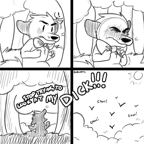 angry anthro bow_tie cawing cloud exclamation_point feral forest male plant solo sun text tree yelling coffinpaws eugene_(raichupuppy) avian bird canid canine fox mammal 1:1 comic english_text monochrome