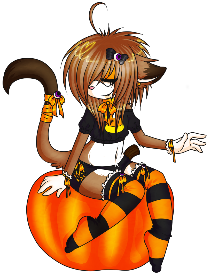 alternative_fashion anthro clothing female food fruit gurokawa holidays j-fashion legwear plant pumpkin sitting_on_pumpkin solo stockings faenatical halloween feno domestic_cat felid feline felis mammal alpha_channel