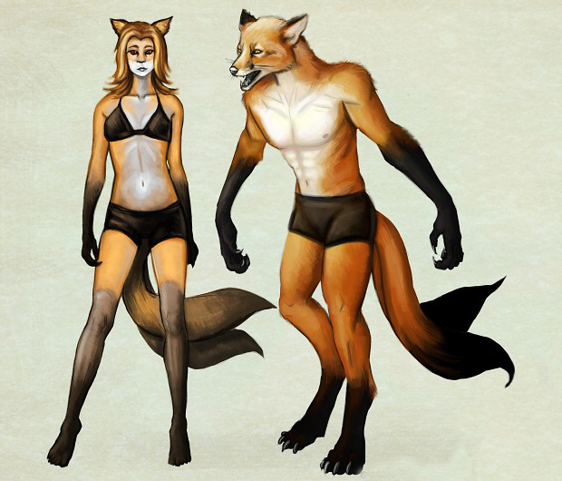 anthro clothing duo female male emily_stepp vahaos canid canine fox mammal 2015