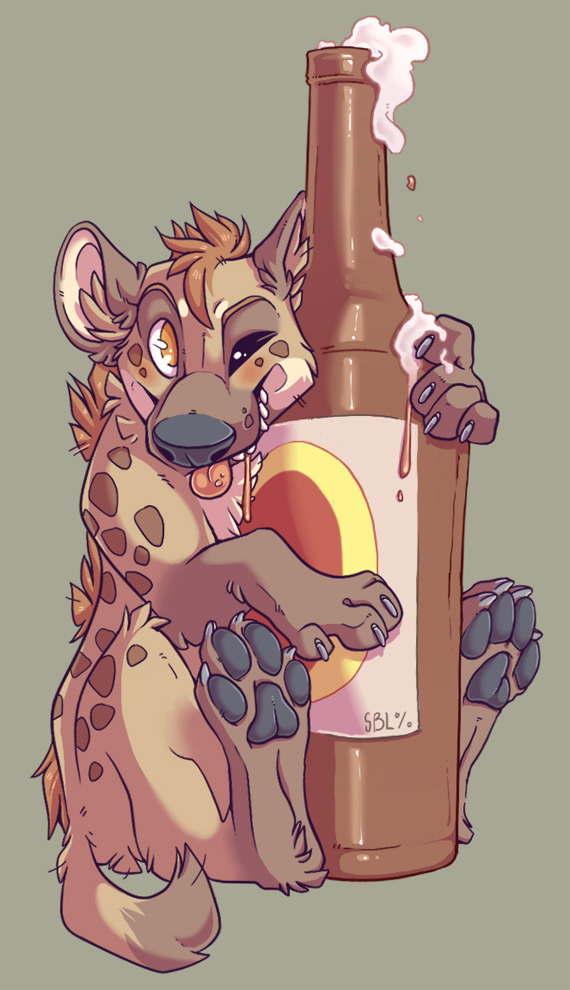 4_toes alcohol beer beer_bottle beverage blep blush bottle brown_body brown_fur buzzed claws container eyebrows feet feral flushed fur looking_at_viewer mane one_eye_closed pawpads paws quadruped solo teeth tipsy toes tongue tongue_out wink mlice hyena mammal spotted_hyena 2018