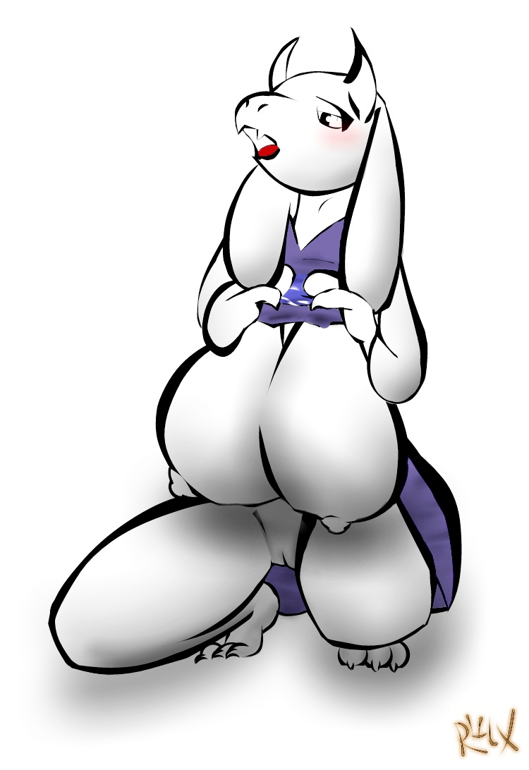 anthro big_breasts blush breasts claws clothing female fur genitals horn nipples open_mouth pussy sagging_breasts solo white_body white_fur khanyvor undertale undertale_(series) toriel boss_monster_(undertale) bovid caprine mammal