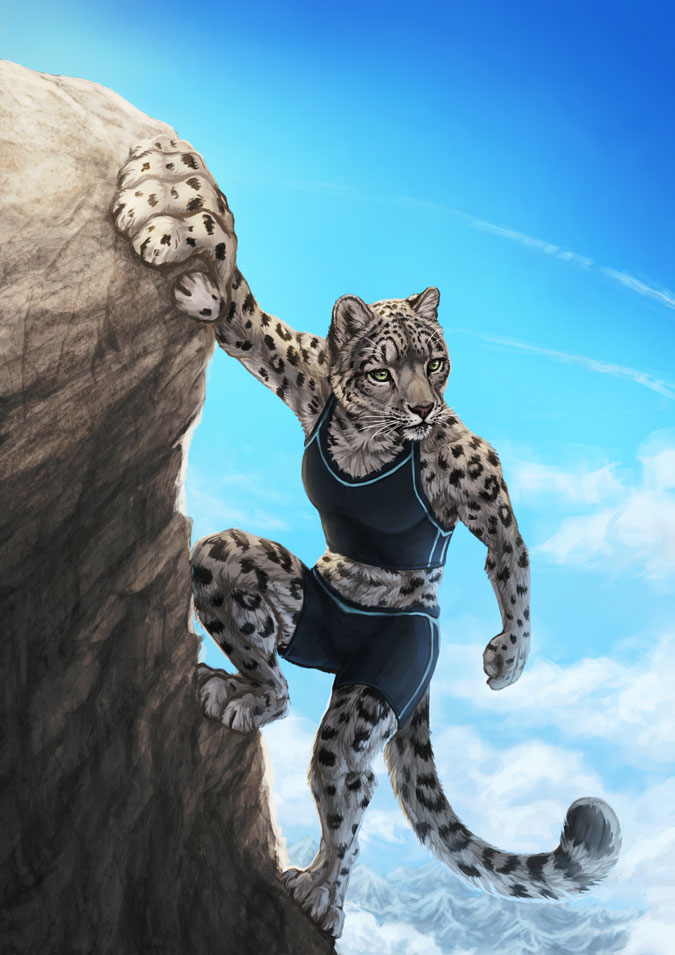 4_toes 5_fingers anthro barefoot biped black_spots clothed clothing day detailed_background digitigrade feet female fingers fur grey_body grey_fur markings outside sky solo spots spotted_body spotted_fur toes deyvarah felid mammal pantherine snow_leopard 2019 digital_media_(artwork)