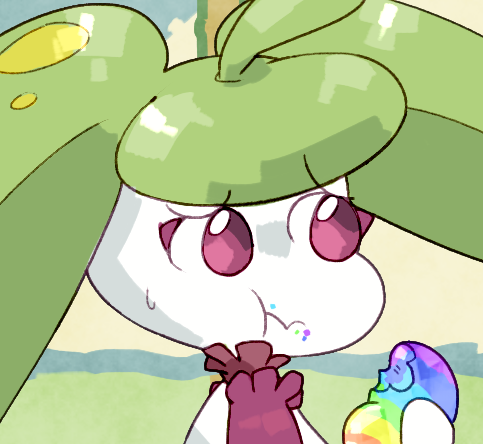 bean bodily_fluids eating female food holding_food holding_object plant poke_bean simple_background solo sweat sweatdrop abra_(artist) nintendo pokemon space_patrol_luluco studio_trigger elemental_creature flora_fauna generation_7_pokemon humanoid pokemon_(species) steenee bust_portrait low_res portrait reaction_image