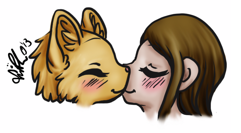 anthro blush brown_hair duo eyes_closed female female/female fur hair kissing simple_background white_background year yellow_body yellow_fur sierrafox microsoft prequel_adventure the_elder_scrolls katia_managan nah_(prequel) felid human khajiit mammal 2013