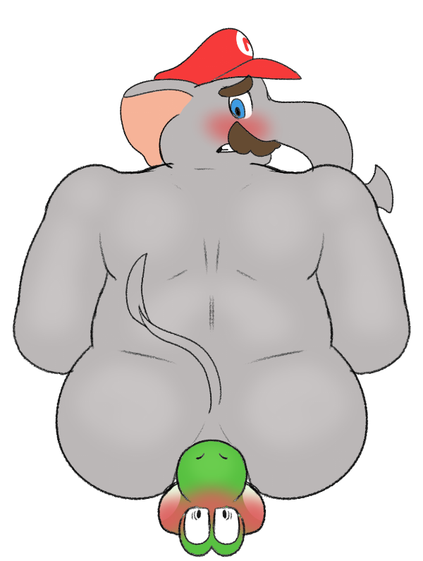 anal anthro big_butt butt duo facesitting facial_hair male male/male mustache nude oral overweight overweight_male proboscis_(anatomy) rimming sex simple_background sitting sitting_on_another tail trunk trunk_(anatomy) timidwithapen mario_bros nintendo super_mario_bros_wonder elephant_mario mario elephant elephantid green_yoshi mammal proboscidean yoshi