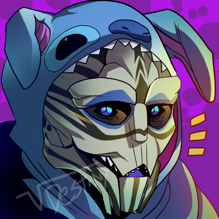 blue_eyes clothing onesie open_mouth purple_background purple_tongue simple_background solo tongue squarerootofdestiny bioware disney electronic_arts lilo_and_stitch mass_effect fan_character stitch_(lilo_and_stitch) thedax_(character) alien humanoid turian 1:1 2019 crossover headshot_portrait icon portrait