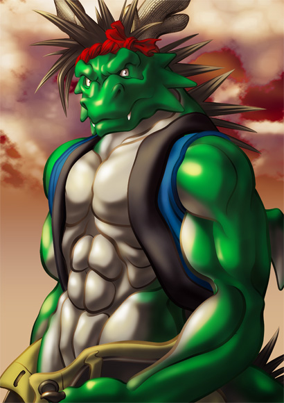 anthro barazoku bottomwear clothing green_body kemono male muscular muscular_anthro muscular_male outside pants solo ghq hukuroushi asian_mythology east_asian_mythology morenatsu mythology tatsuki_(morenatsu) dragon eastern_dragon mythological_creature mythological_scalie scalie 2004 archived_source