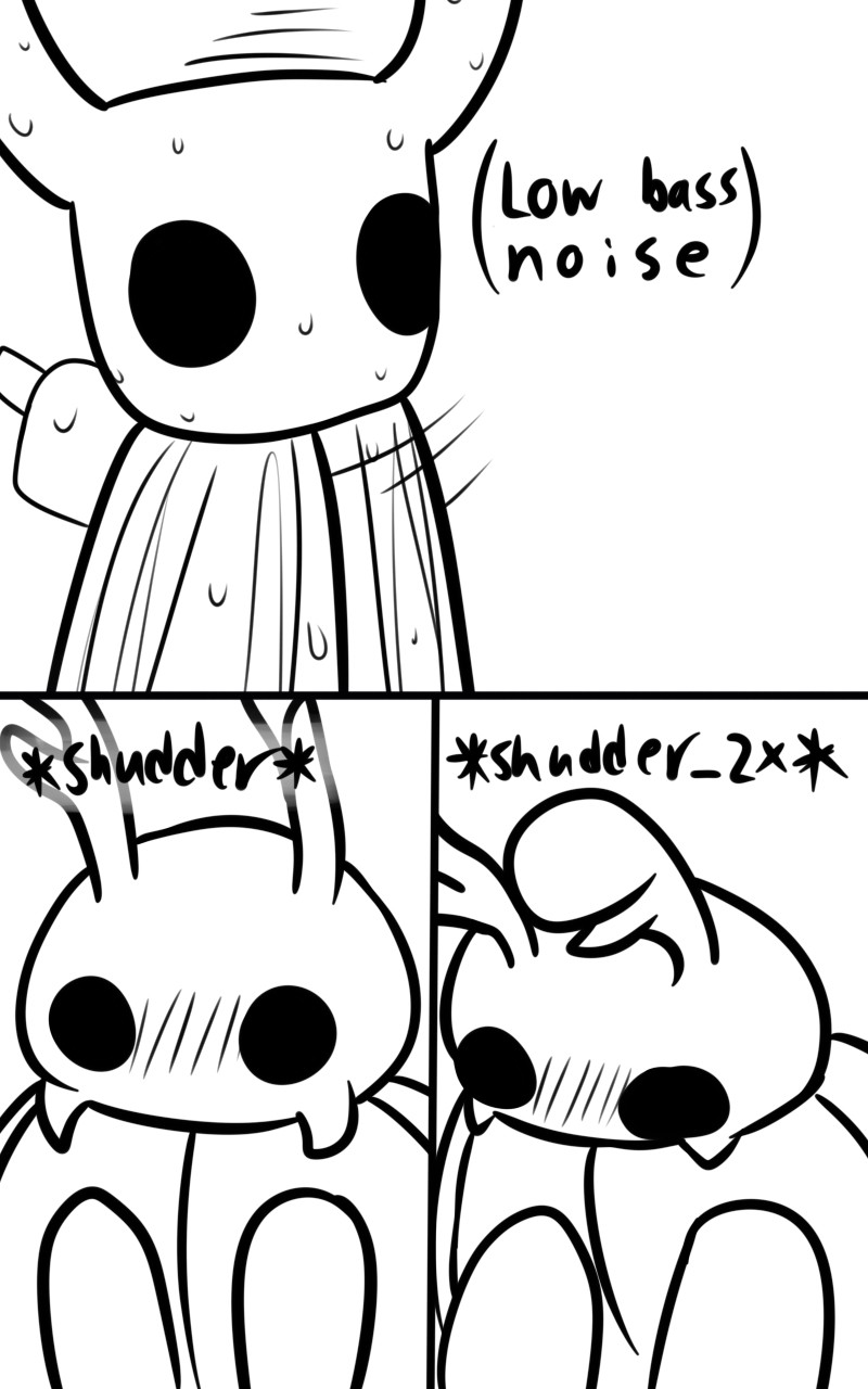 2_horns 3_panel_comic ambiguous_gender antennae_(anatomy) biped black_text cloak clothing duo horn motion_lines nodding sound_effects standing text weapon_on_back wet white_head skeletorskeletonized hollow_knight team_cherry bretta_(hollow_knight) the_knight_(hollow_knight) arthropod beetle insect vessel_(species) 2020 5:8 comic digital_media_(artwork) english_text hi_res