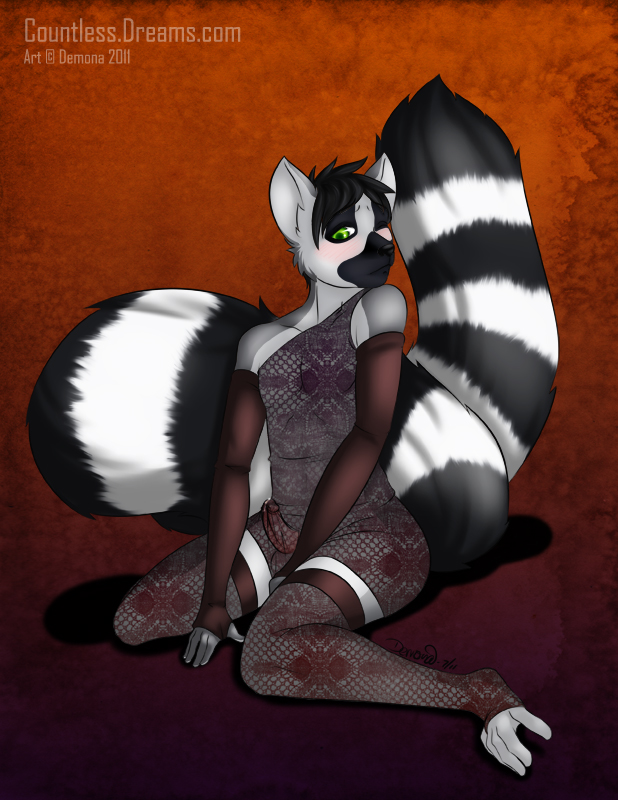 anthro balls blush clothed clothing crossdressing erection femboy genitals legwear male penis solo stockings tail demona69 joel_the_lemur lemur mammal primate ring-tailed_lemur strepsirrhine 2011