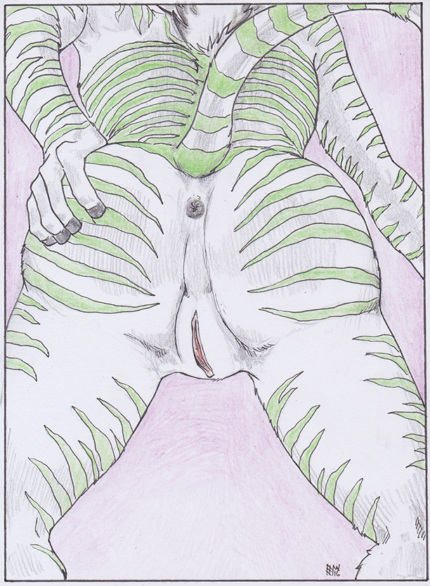 anthro anus bent_over biped black_anus border butt faceless_character faceless_female female fur genitals green_body green_fur green_stripes green_tail hand_on_butt markings multicolored_body multicolored_fur multicolored_tail nude perineum pink_pussy presenting presenting_hindquarters pussy raised_tail rear_view solo striped_body striped_fur striped_markings striped_tail stripes tail tail_markings two_tone_body two_tone_fur two_tone_tail white_body white_border white_fur white_tail hym_(artist) equid equine mammal zebra 2016 colored_pencil_(artwork) signature traditional_media_(artwork)