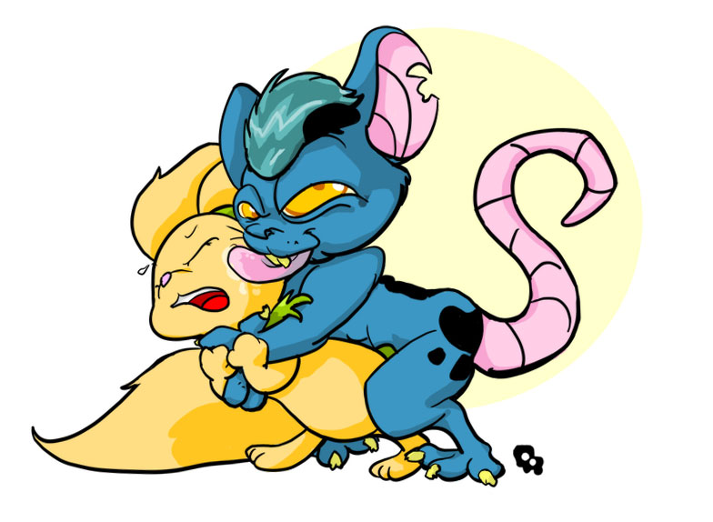 ambiguous_gender anthro claws duo forced licking open_mouth simple_background tail teeth tongue tongue_out white_background yellow_eyes burokn_rahata neopets mutant_neopet neopet_(species) usul_(neopets) xweetok