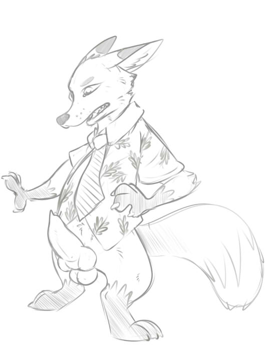 anthro balls clothing erection genitals knot male mind_control necktie penis shirt solo topwear transformation onigrift disney zootopia nick_wilde canid canine fox mammal red_fox true_fox