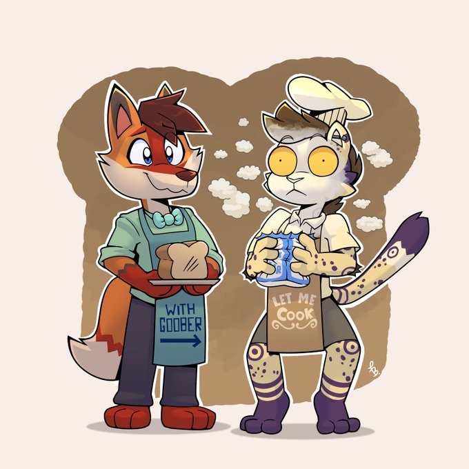 anthro apron bag baking bread bread_loaf chef chef_hat clothing cloud cooking duo flour food hat headgear headwear love male oops piercing romantic romantic_couple shocked silly smile snerk surprise ffccomic foxy_flavored_cookie barley barleychee ferox_(feroxdoon) canid canine cheetah felid feline fox king_cheetah mammal red_fox true_fox 1:1 nonbinary_(lore)