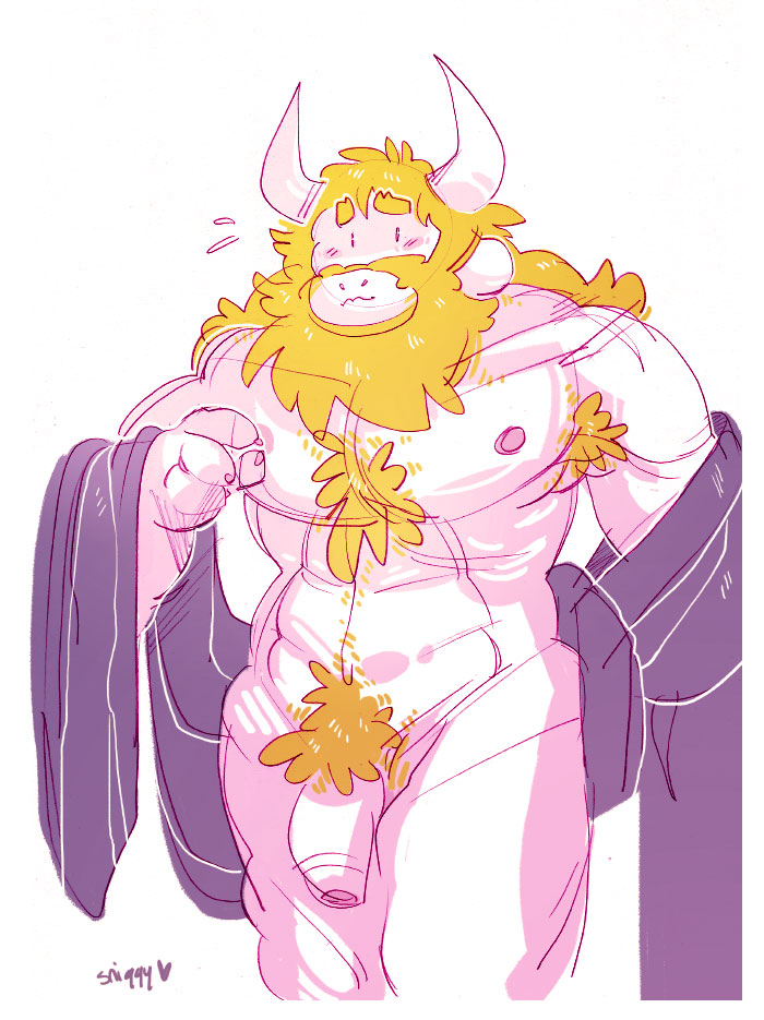 abs anthro armpit_hair beard blonde_hair body_hair cloak clothing embarrassed facial_hair flaccid foreskin genitals hair horn long_ears male mature_anthro mature_male muscular muscular_anthro muscular_male pecs penis pubes simple_background solo white_background sniggy_stardust undertale undertale_(series) asgore_dreemurr boss_monster_(undertale) bovid caprine mammal