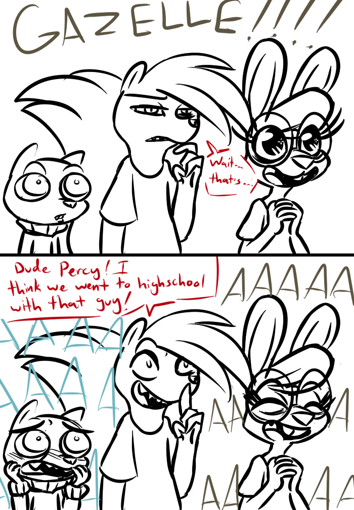 anthro blush buckteeth clothed clothing dialogue eyewear fangirl female glasses group male offscreen_character simple_background speech_bubble teeth text white_background yelling inkyfrog disney zootopia fan_character hugh_muskroura maxine_d'lapin percy_vison european_polecat lagomorph leporid mammal mephitid mustelid musteline rabbit skunk true_musteline weasel 2016 english_text