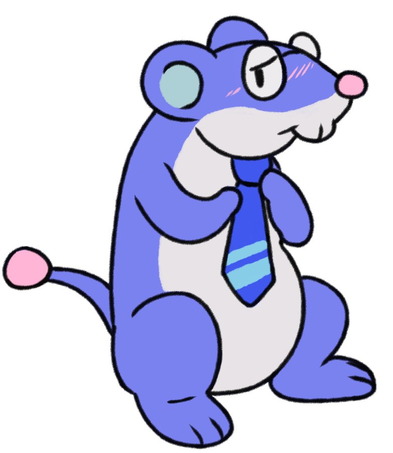 adjusting_tie anthro blue_necktie blush eyewear fur glasses grey_body grey_fur hands_on_clothing male necktie pink_nose purple_body purple_fur simple_background solo white_background thegreatmatsutzu mario_bros nintendo paper_mario mammal murid murine rat rodent