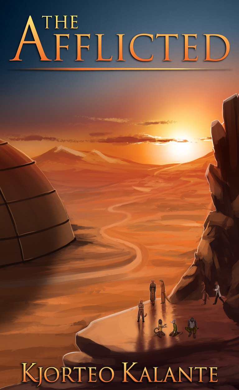 cave cloud desert detailed_background female group high_place lookout male mountain road sitting standing sun sunset text title under_shade theowlette background_character antelope bovid canid canine felid lizard mammal reptile scalie cover hi_res orange_theme