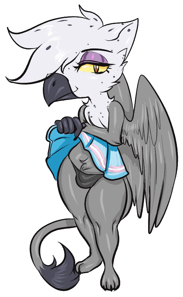 anthro bottomwear bulge clothing femboy lgbt_pride male pride_color_bottomwear pride_color_clothing pride_color_skirt pride_colors skirt solo transgender_pride_colors spamjamz mythology gallagher_(fursona) avian gryphon mythological_avian mythological_creature alpha_channel trans_(lore) trans_woman_(lore)