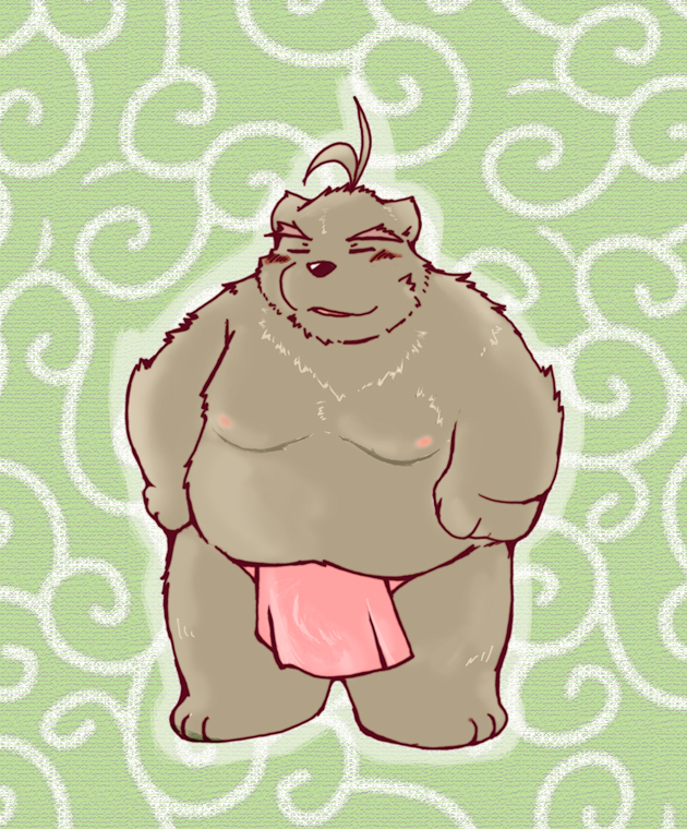 anthro asian_clothing belly blush clothing east_asian_clothing eyes_closed fundoshi japanese_clothing kemono male nipples overweight overweight_anthro overweight_male solo underwear snow_utamaru bear mammal 2013