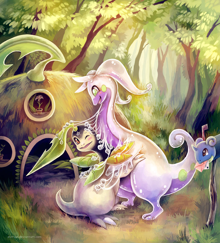 ambiguous_gender detailed_background feral flower forest group hug male nature outside plant slime tail tree eldrige mythology nintendo pokemon fan_character nicobay bayleef dragon gastropod generation_1_pokemon generation_2_pokemon generation_6_pokemon goodra lapras mollusk mythological_creature mythological_scalie pokemon_(species) scalie