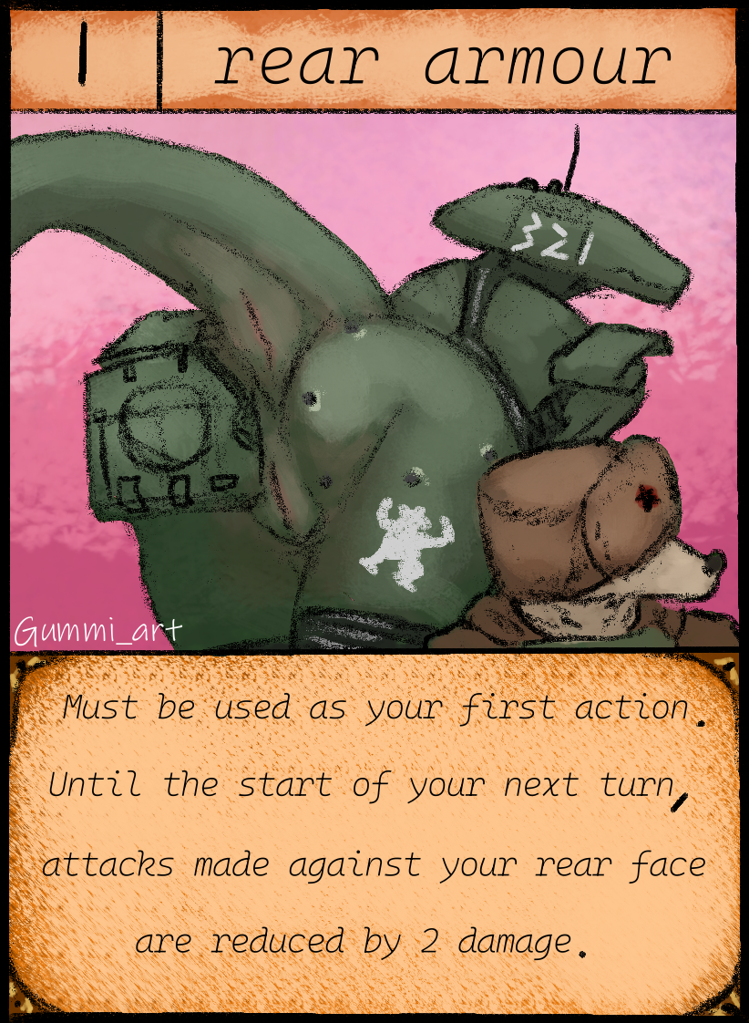 ambiguous_gender anthro anus armor bent_over butt card card_game card_template duo eyeless female gaming genitals machine presenting presenting_anus presenting_hindquarters presenting_pussy pussy tail tank text vehicle gummi_art animate_inanimate bear canid canine living_machine living_tank living_vehicle mammal digital_drawing_(artwork) digital_media_(artwork) digital_painting_(artwork) english_text sketch