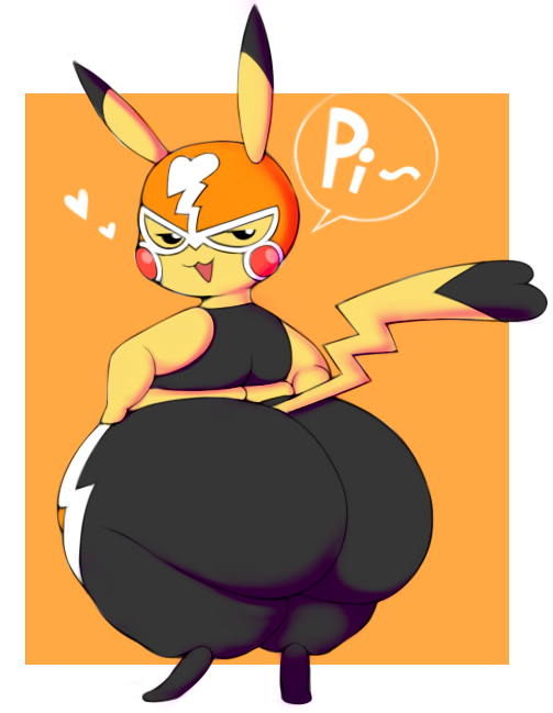 big_butt black_bottomwear black_clothing black_ears black_eyes black_tail black_topwear blush blush_stickers border bottomwear butt clothing cosplay_pikachu_(costume) dipstick_ears dipstick_tail ear_markings female fur glistening glistening_eyes hand_on_hip hands_on_hips heart_symbol huge_butt huge_thighs long_tail lucha_libre_mask luchador markings mask multicolored_ears narrowed_eyes open_mouth open_smile orange_background orange_mask red_cheeks simple_background smile solo speech_bubble sports_mask sportswear tail tail_markings text thick_thighs topwear two_tone_ears two_tone_tail white_border white_heart wide_hips wrestler wrestling_mask yellow_body yellow_ears yellow_fur yellow_tail spaghettiz nintendo pokemon pikachu_libre generation_1_pokemon pikachu pokemon_(species) digital_media_(artwork)