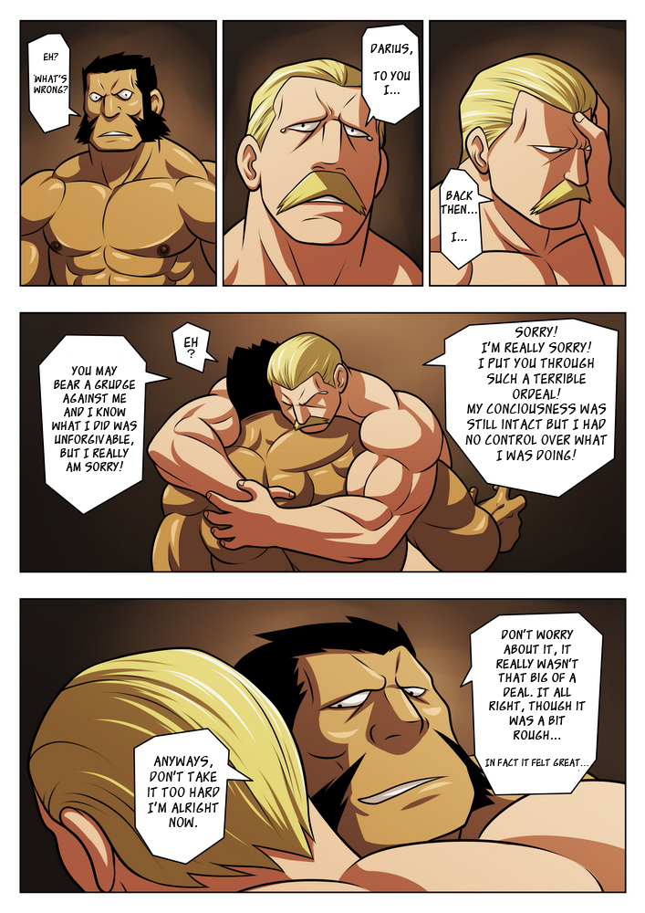 abs blonde_hair bromance dialogue facial_hair hair hug male male/male muscular mustache pecs text zelo_lee fullmetal_alchemist darius_(fullmetal_alchemist) heinkel_(fullmetal_alchemist) human mammal comic english_text translated