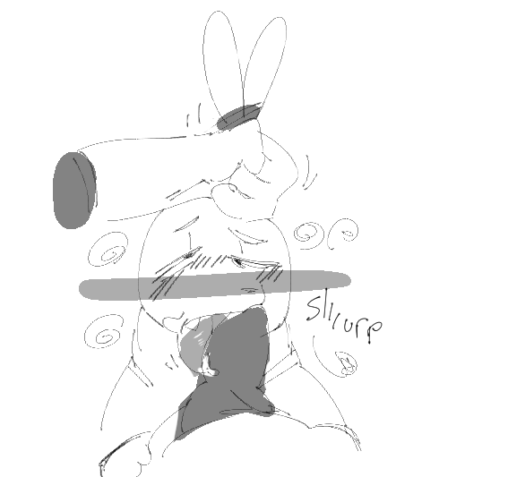 anthro blush bodily_fluids dizzy drooling duo ear_pull female genital_fluids hands_on_legs knot male male/female pickles(pppr) precum saliva sound_effects pepperchan lagomorph leporid mammal rabbit pickle_(disambiguation) monochrome