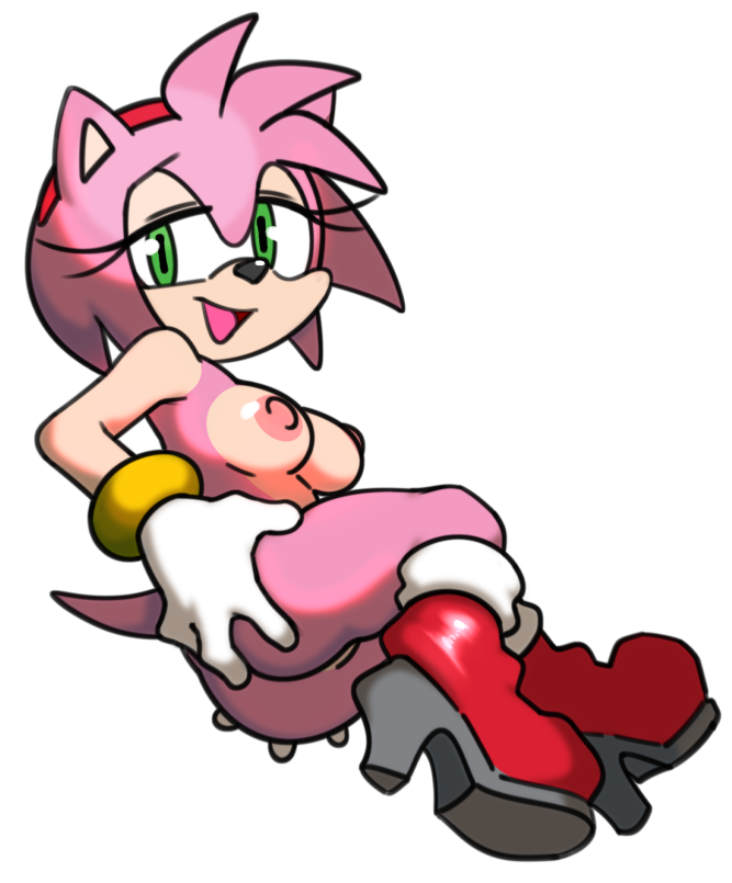 anthro boots breasts butt butt_grab clothing eyelashes female footwear genitals gloves hair hand_on_butt handwear light looking_at_viewer mostly_nude nipples pink_hair pose pussy shoes simple_background smile solo white_background watatanza sega sonic_the_hedgehog_(series) amy_rose eulipotyphlan hedgehog mammal 2021 colored lighting shaded sketch traced