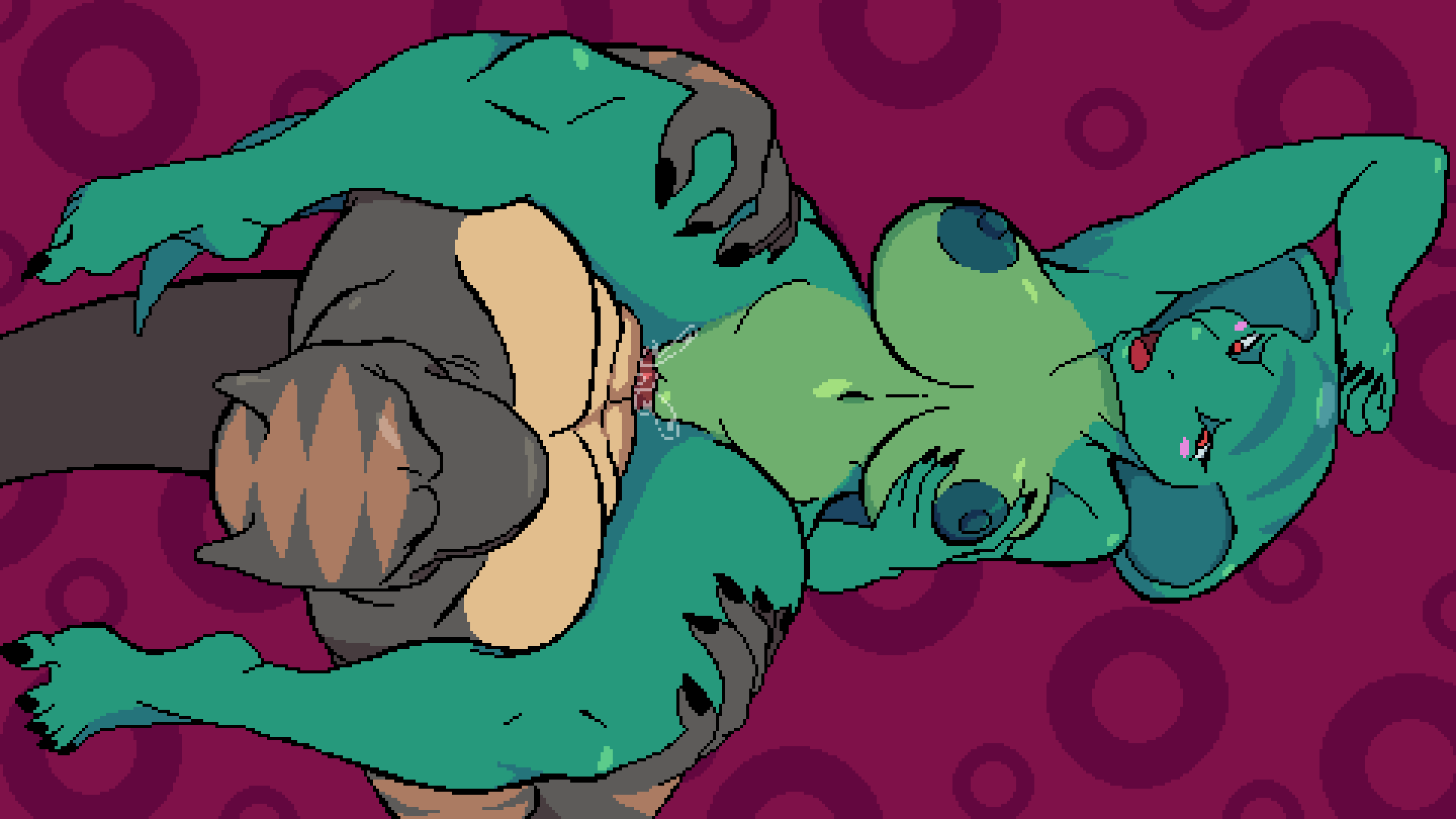 abstract_background anthro big_breasts bodily_fluids breasts brown_body carpet duo female from_front_position genital_fluids genitals green_body holding_breast huge_breasts looking_pleasured lying male male/female missionary_position nude on_back penetration penile penile_penetration pussy red_eyes sex vaginal vaginal_fluids lizardpinkstudios cherryblossomgames reptile scalie snake animated digital_media_(artwork) hi_res pixel_(artwork) pixel_animation