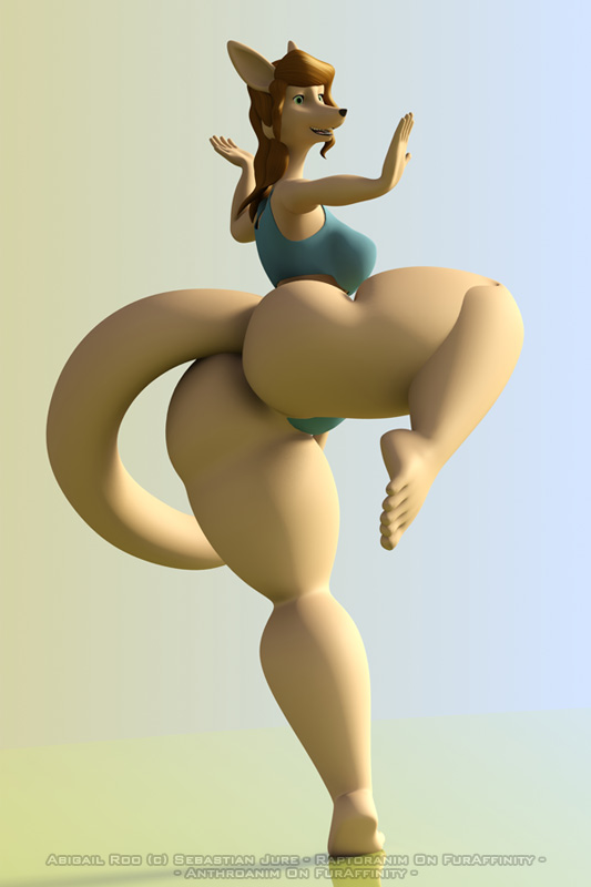 anthro big_butt blue_hair breasts brown_hair butt clothed clothing female green_eyes hair long_tail pose skimpy solo tail thick_thighs thong underwear wide_hips yoga anthroanim abigail_roo kangaroo macropod mammal marsupial 3d_(artwork) digital_media_(artwork)