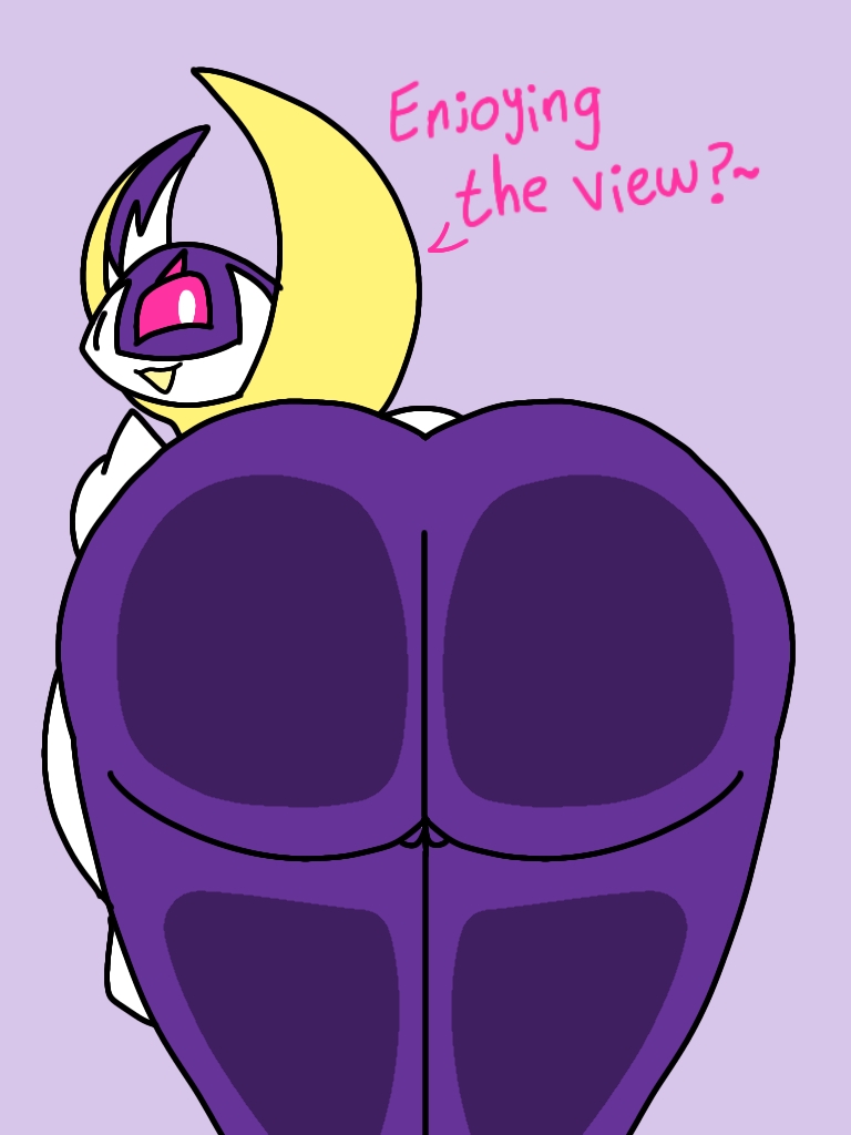 anthro anthrofied big_butt butt butt_focus female genitals looking_at_viewer looking_back presenting pussy rear_view simple_background smile solo text thick_thighs enderbendr nintendo pokemon luna_(endrslendr) bat generation_7_pokemon legendary_pokemon lunala mammal pokemon_(species) 3:4 digital_media_(artwork)