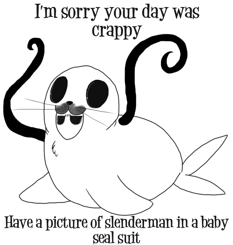 baby back_tentacles clothing male silly simple_background slim solo suit tentacles text white_background young vonderdevil creepypasta slenderman vonder mammal marine monster pinniped seal english_text line_art monochrome sketch