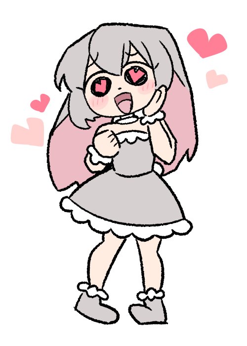 animal_nose big_ears blush blush_lines clothing dress female footwear frilly frilly_clothing fur grey_body grey_clothing grey_dress grey_footwear grey_fur grey_hair grey_shoes hair heart_eyes heart_symbol open_mouth shoes simple_background solo tongue tongue_out white_background asakara1008 2channel koshinism kenma-kun nagano_kenma-kun animal_humanoid humanoid lagomorph lagomorph_humanoid leporid_humanoid mammal mammal_humanoid rabbit_humanoid