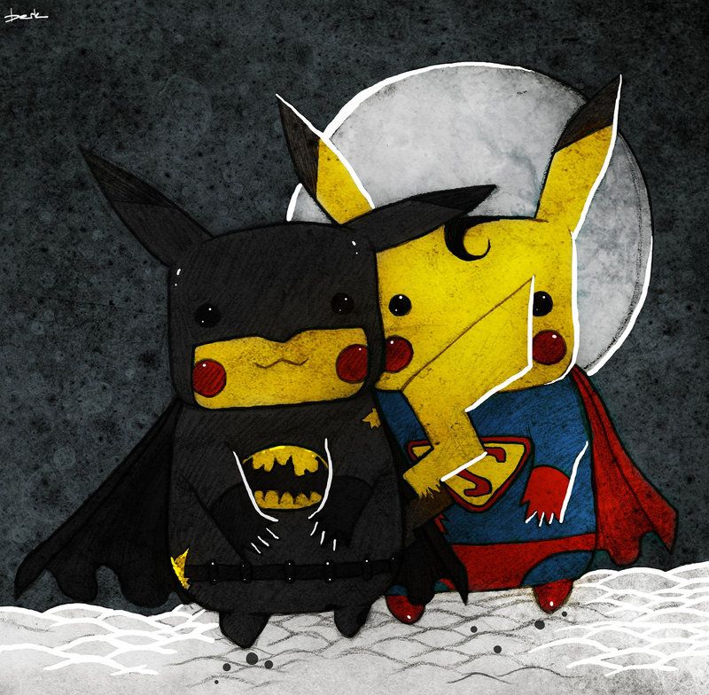 bat_symbol cape clothing duo fur looking_at_viewer male moon s-shield tail yellow_body yellow_fur berkozturk batman_(series) dc_comics nintendo pokemon batman superman bat generation_1_pokemon mammal pikachu pokemon_(species) rodent