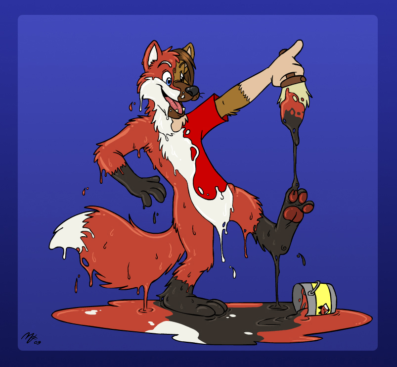 anthro brush goo_transformation male paint paintbrush paws smile solo tail transformation wet spookaboo canid canine fox human mammal 2009