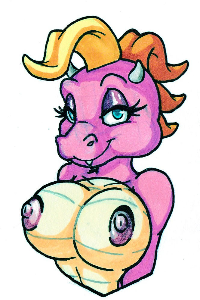 anthro blue_eyes breasts female grey_horn happy horn nipples non-mammal_nipples pink_body pink_nipples simple_background solo white_background boujieshin dragon_tales mythology pbs cassie_(dragon_tales) dragon mythological_creature mythological_scalie scalie