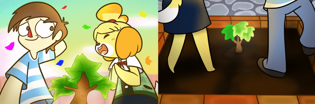 anthro arms_bent bangs bell_hair_tie black_bottomwear black_clothing black_nose black_skirt blonde_hair blue_sky blue_stripes bottomwear bow_tie brown_eyes brown_hair button_(fastener) closed_smile clothed clothed_anthro clothed_female clothed_human clothed_male clothing cloud day dirt duo facial_markings featureless_feet featureless_hands feet female female_anthro fluffy_ears fully_clothed fully_clothed_anthro fully_clothed_female fully_clothed_human fully_clothed_male fur gardening green_clothing green_topwear green_vest grey_bottomwear grey_clothing hair hand_behind_head hands_together head_markings leaf light looking_at_another male male_human markings mouth_closed multicolored_body multicolored_clothing multicolored_fur multicolored_shirt multicolored_t-shirt multicolored_topwear no_eyebrows no_pupils open_mouth open_smile orange_body orange_ears orange_fur outside pattern_clothing pattern_shirt pattern_t-shirt pattern_topwear pink_tongue plant planting ponytail red_bow_tie red_hair_tie red_nose shirt short_hair skirt sky smile standing stone_floor striped_clothing striped_shirt striped_t-shirt striped_topwear stripes t-shirt tail tan_body tan_skin teeth tongue topwear tree triangle_nose two_tone_clothing two_tone_shirt two_tone_t-shirt two_tone_tail two_tone_topwear vest white_clothing white_markings white_shirt white_t-shirt white_tail white_topwear yellow_body yellow_fur yellow_tail cookieboy011 animal_crossing nintendo isabelle_(animal_crossing) villager_(animal_crossing) canid canine canis domestic_dog human mammal shih_tzu toy_dog 2019 animated colored digital_drawing_(artwork) digital_media_(artwork) english_description lighting multiple_scenes shaded story story_in_description