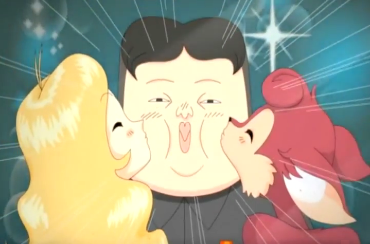 anthro blonde_hair female group hair kissing male male/female collegehumor kim_jong-un human mammal rodent sciurid tree_squirrel