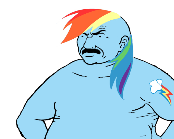 alternate_species blue_body blue_skin facial_hair frown hair male multicolored_hair mustache rainbow_hair simple_background solo what what_has_science_done white_background third-party_edit unknown_artist adult_swim aqua_teen_hunger_force cartoon_network friendship_is_magic hasbro my_little_pony carl_brutananadilewski rainbow_dash_(mlp) human mammal crossover