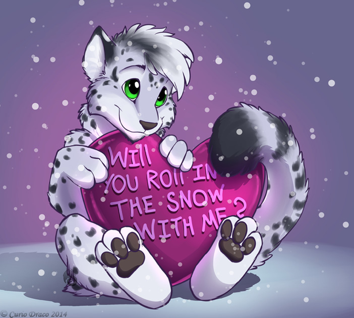 3_toes ambiguous_gender anthro daww digitigrade dipstick_tail feet fur hair holding_object holidays markings multicolored_tail nude pawpads shy sitting smile snow snowing solo spots spotted_body spotted_fur tail tail_markings text toes curiodraco valentine's_day mars_(thequeenofmars) felid mammal pantherine snow_leopard 2014 english_text signature