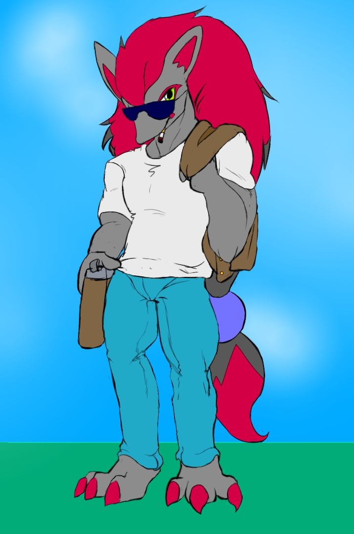 anthro eyewear gun holstered_pistol male muscular muscular_anthro muscular_male ranged_weapon simple_background smoking solo sunglasses weapon silent_e nintendo pokemon zack_wasureta canid canine fox generation_5_pokemon mammal pokemon_(species) zoroark