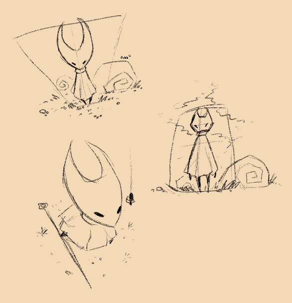 anthro female grass high-angle_view looking_up low-angle_view narrowed_eyes perspective perspective_shot plant simple_background solo squint squinted_eyes tan_background jubb hollow_knight team_cherry hornet_(hollow_knight) arachnid arthropod spider 2020 signature sketch